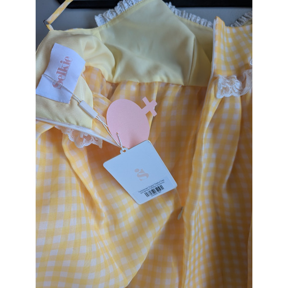 NWT Selkie the Rosebud Mini Dress Size M buttercream Gingham #1J504 - Picture 7 of 10